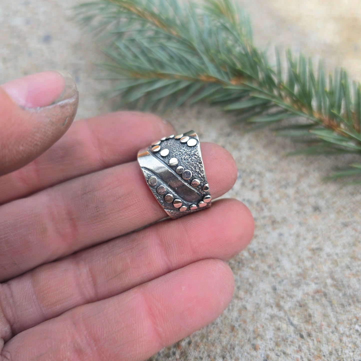 Hand-Forged Switchback Argentium Silver Adjustable Ring