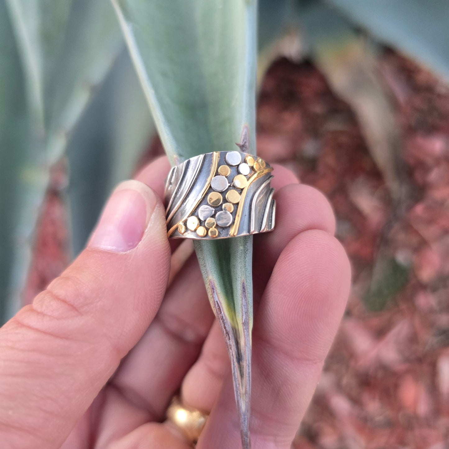 18K Gold & Argentium Silver Rock Pathway Ring | One-of-a-Kind Collector Ring