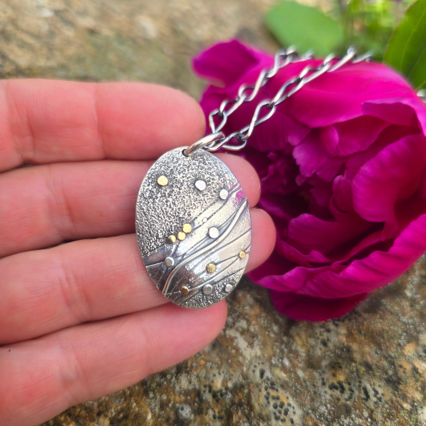 18k Gold and Argentium River Pendant