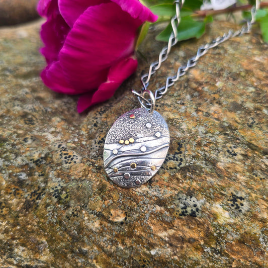 18k Gold and Argentium River Pendant