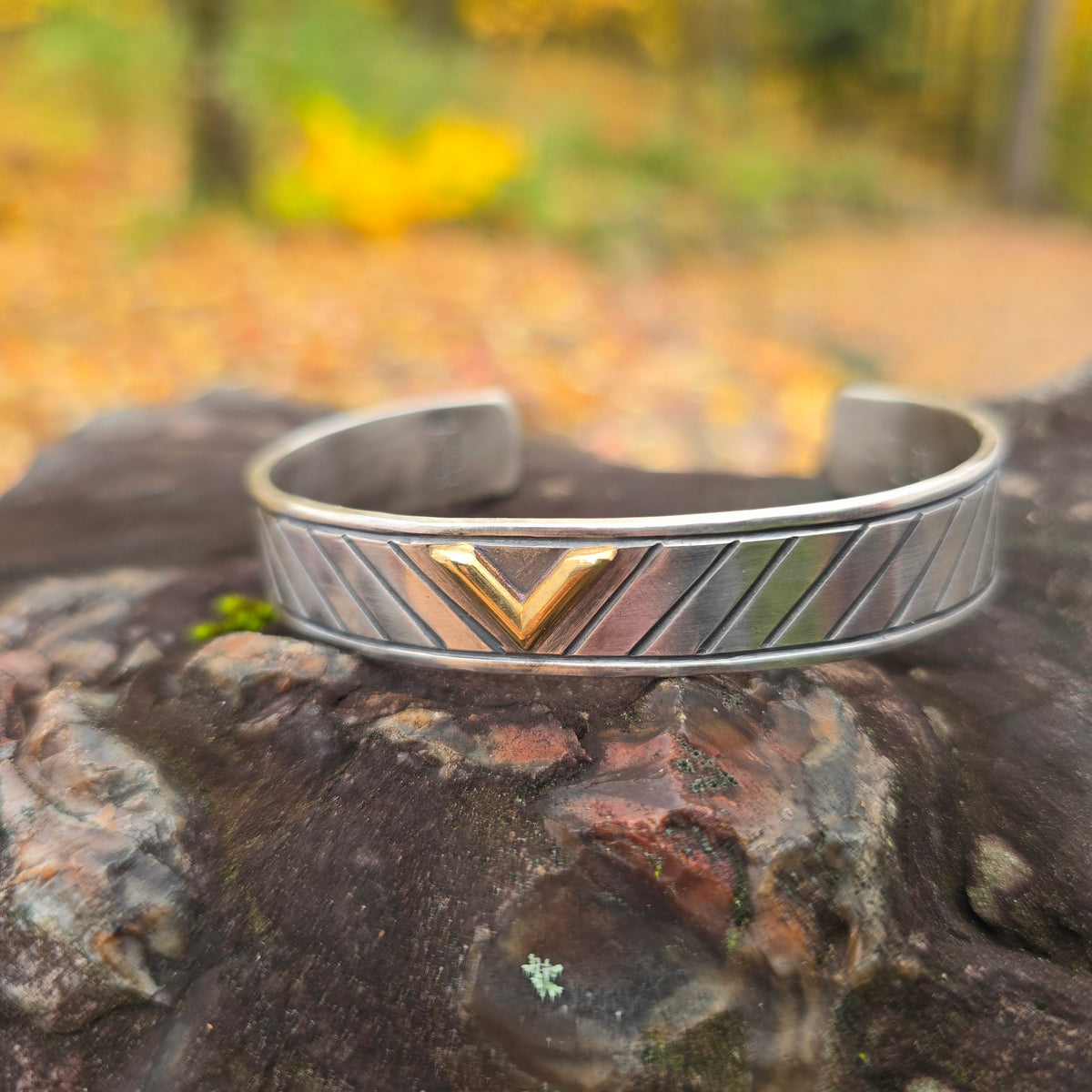 Men’s 18k Gold & Sterling Silver Hand-Forged V Cuff