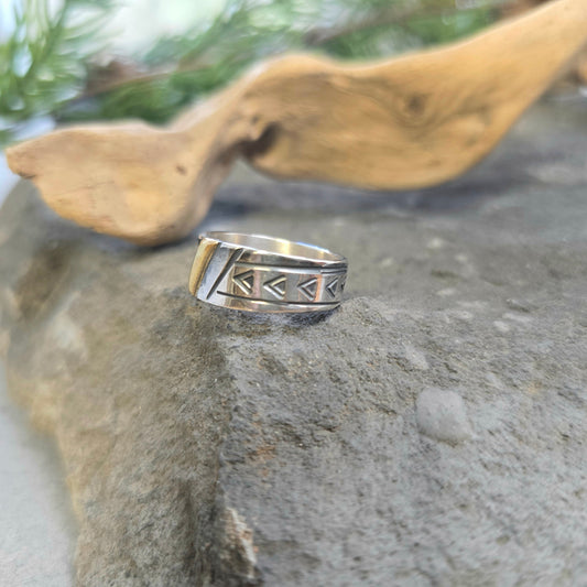 18k Gold & Sterling Silver V Bar Statement Ring