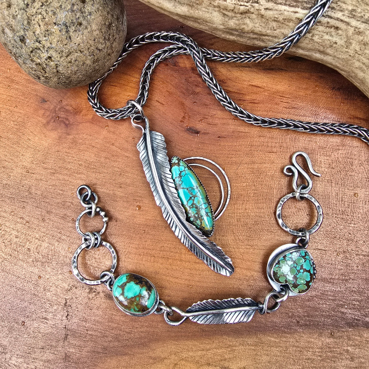 Turquoise and Feather Pendant