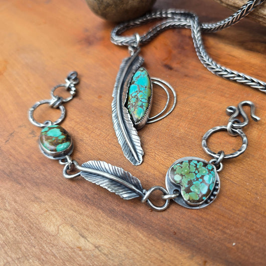 Turquoise and Feather Pendant
