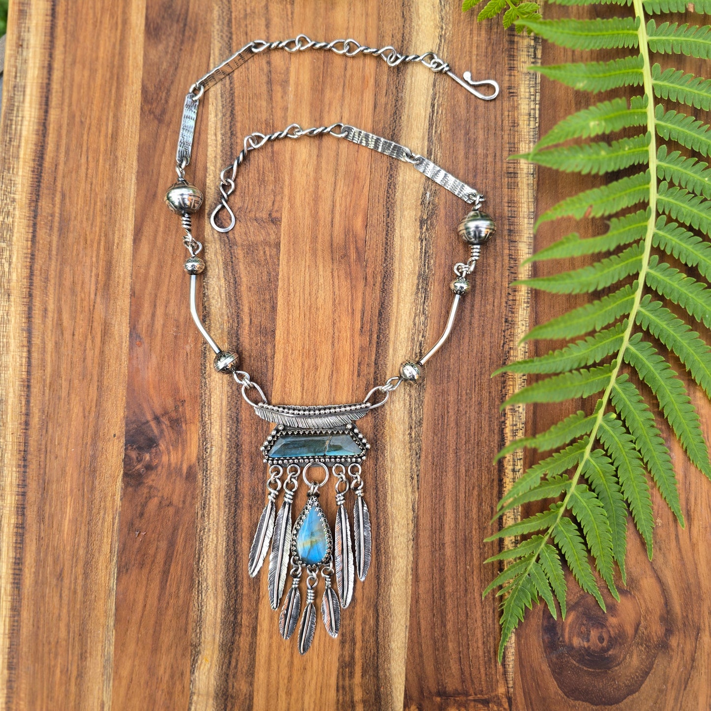 Kintsugi Labradorite and Feather Necklace