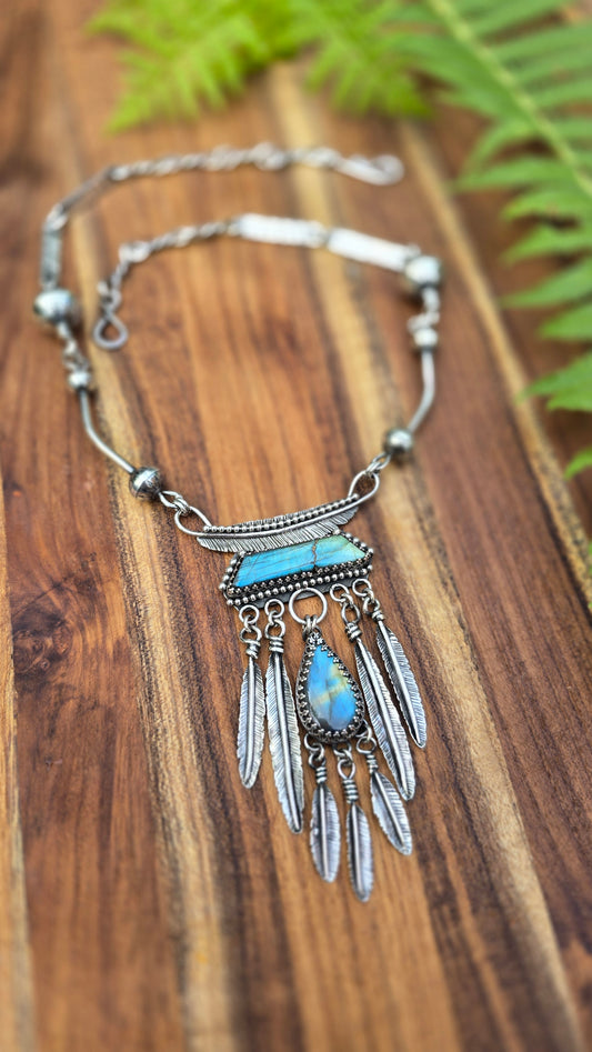 Kintsugi Labradorite and Feather Necklace