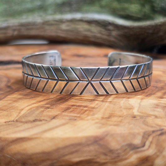 Men’s Geometric Hand-Stamped Sterling Silver Cuff