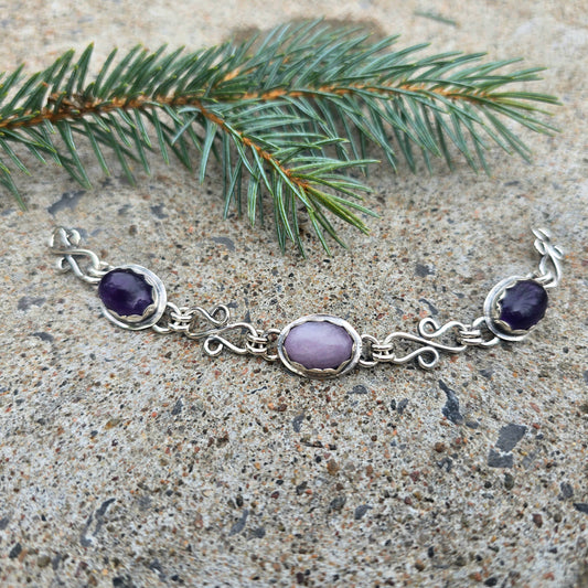 Kunzite & Amethyst Sterling Silver Chain Link Bracelet