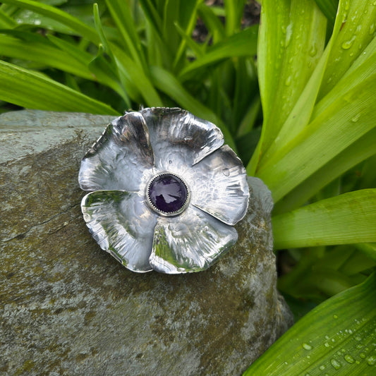 Amethyst Flower Sterling Silver Statement Pendant