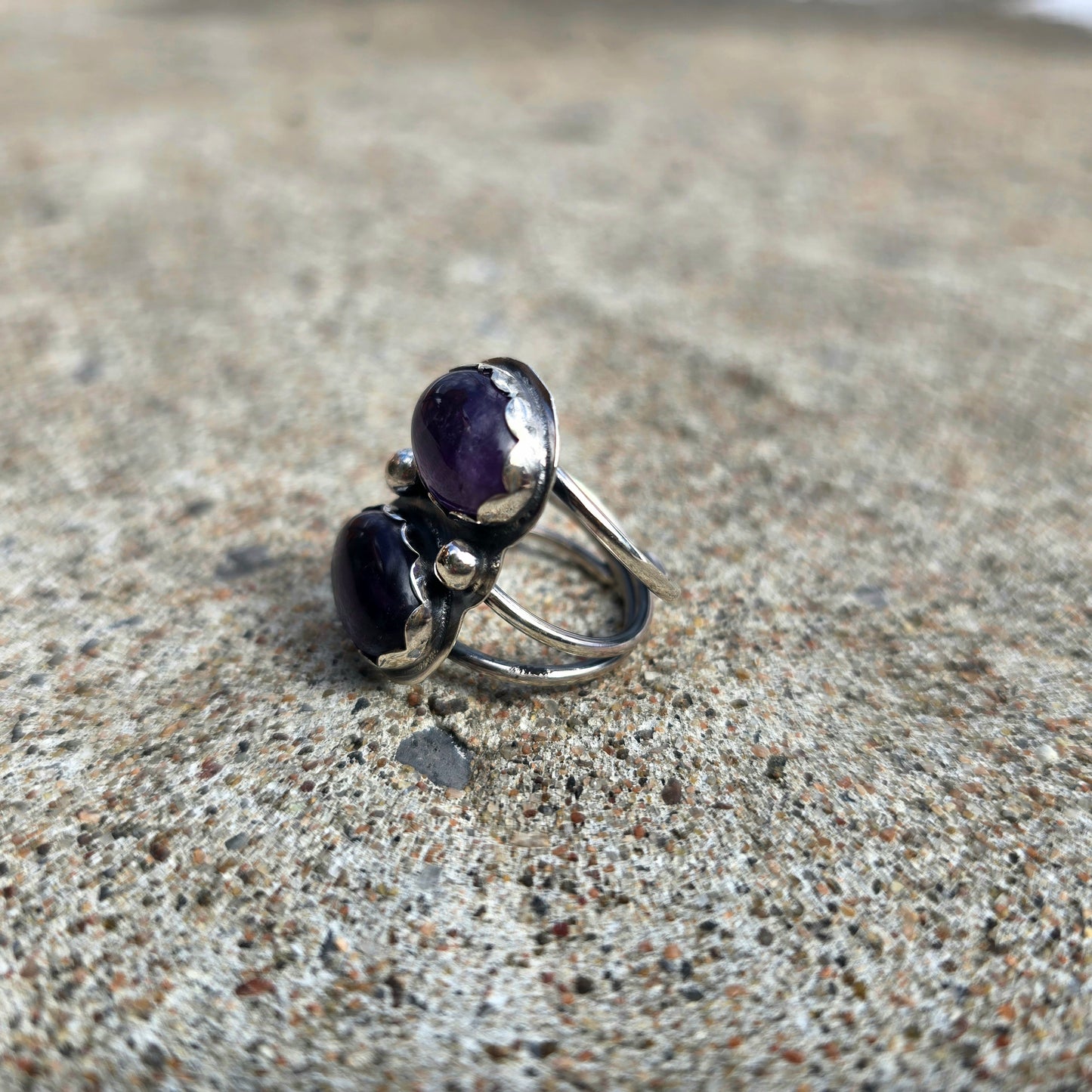 Hand-Forged Double Amethyst Sterling Silver Ring