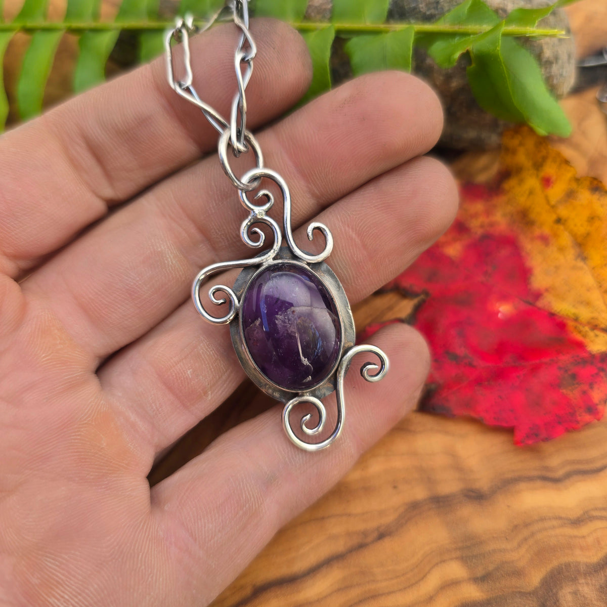 Amethyst Swirl Accent Sterling Silver Pendant