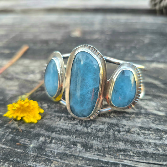Aquamarine Three-Stone Statement Cuff in Sterling Silver | Collector Works