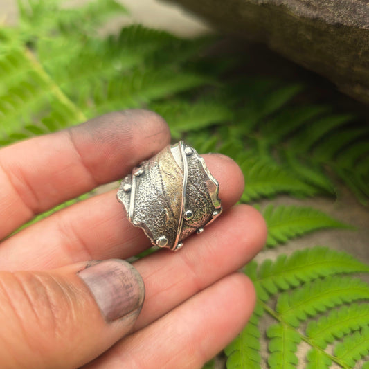 Argentium & 18k Gold Wide Band Adjustable Ring