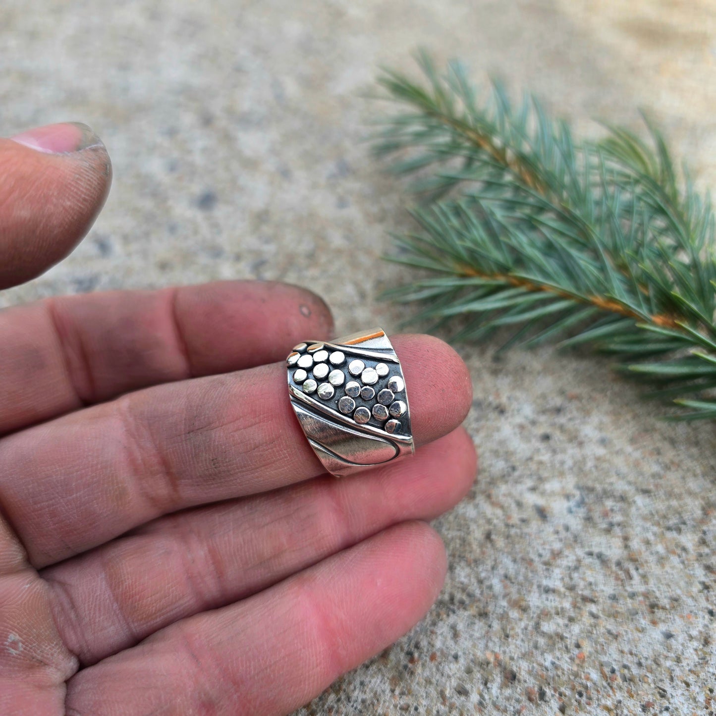 Argentium Rock Pathway Hand-Forged Adjustable Silver Ring