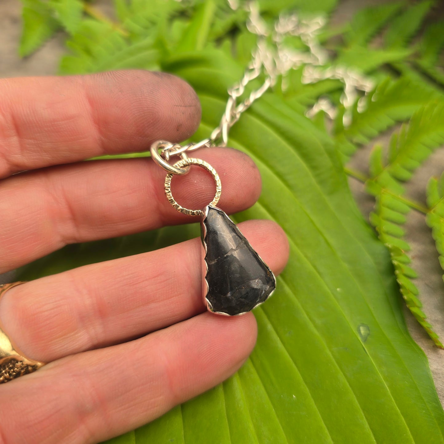 Black Buffalo Hand-Forged Sterling Silver Pendant with 14k Gold Filled Accent