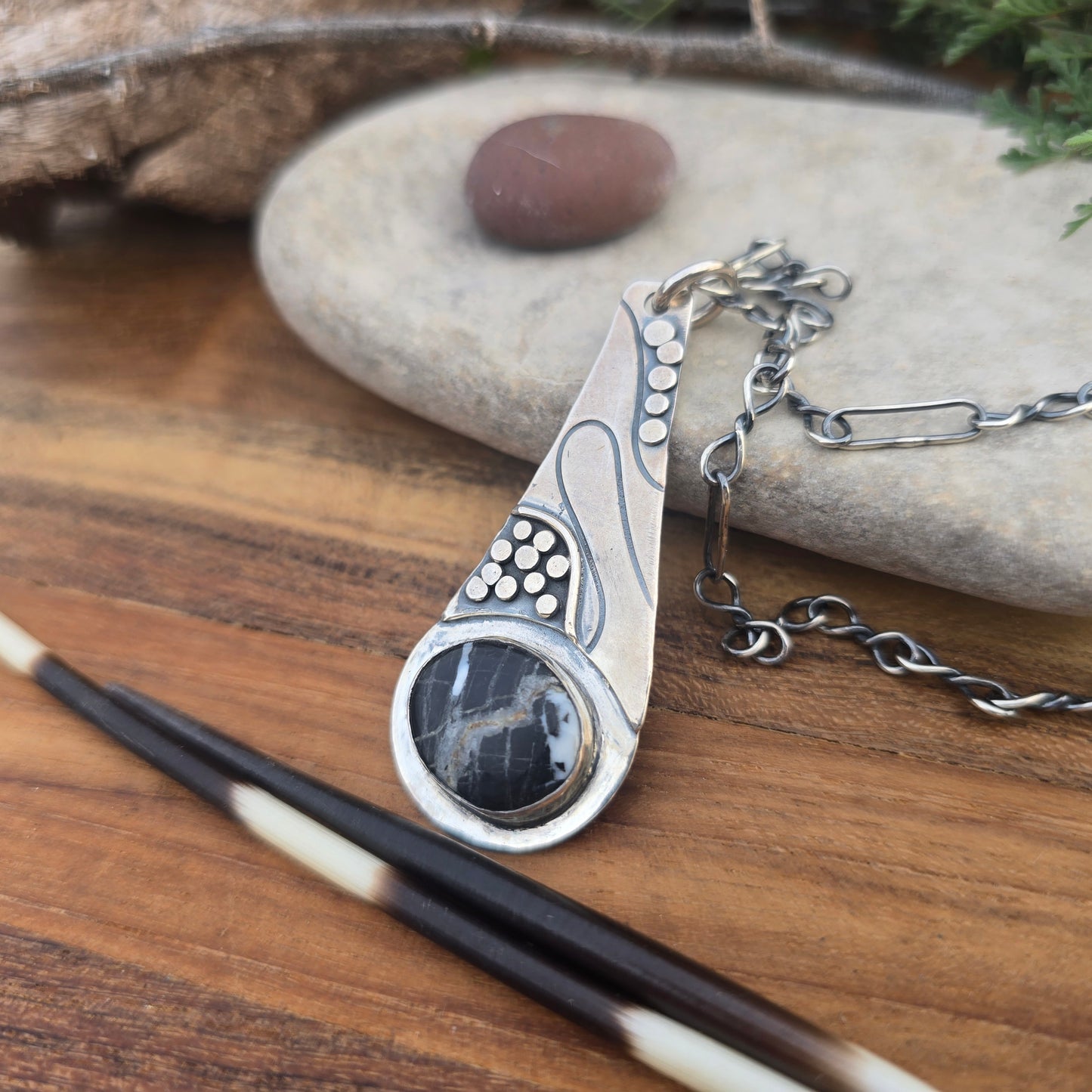 Black Buffalo Turquoise Rock Pathway Pendant (One of a Kind) — 2″ Length