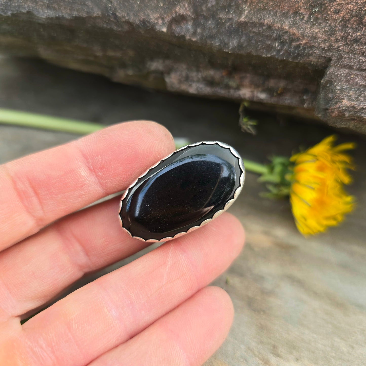 Hand-Forged Black Onyx Adjustable Sterling Silver Statement Ring