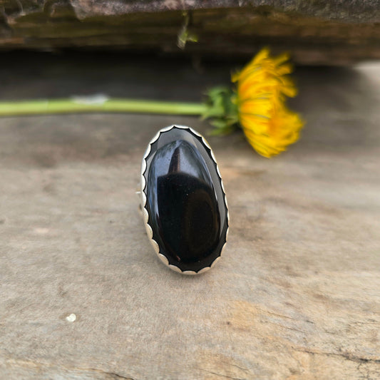 Hand-Forged Black Onyx Adjustable Sterling Silver Statement Ring