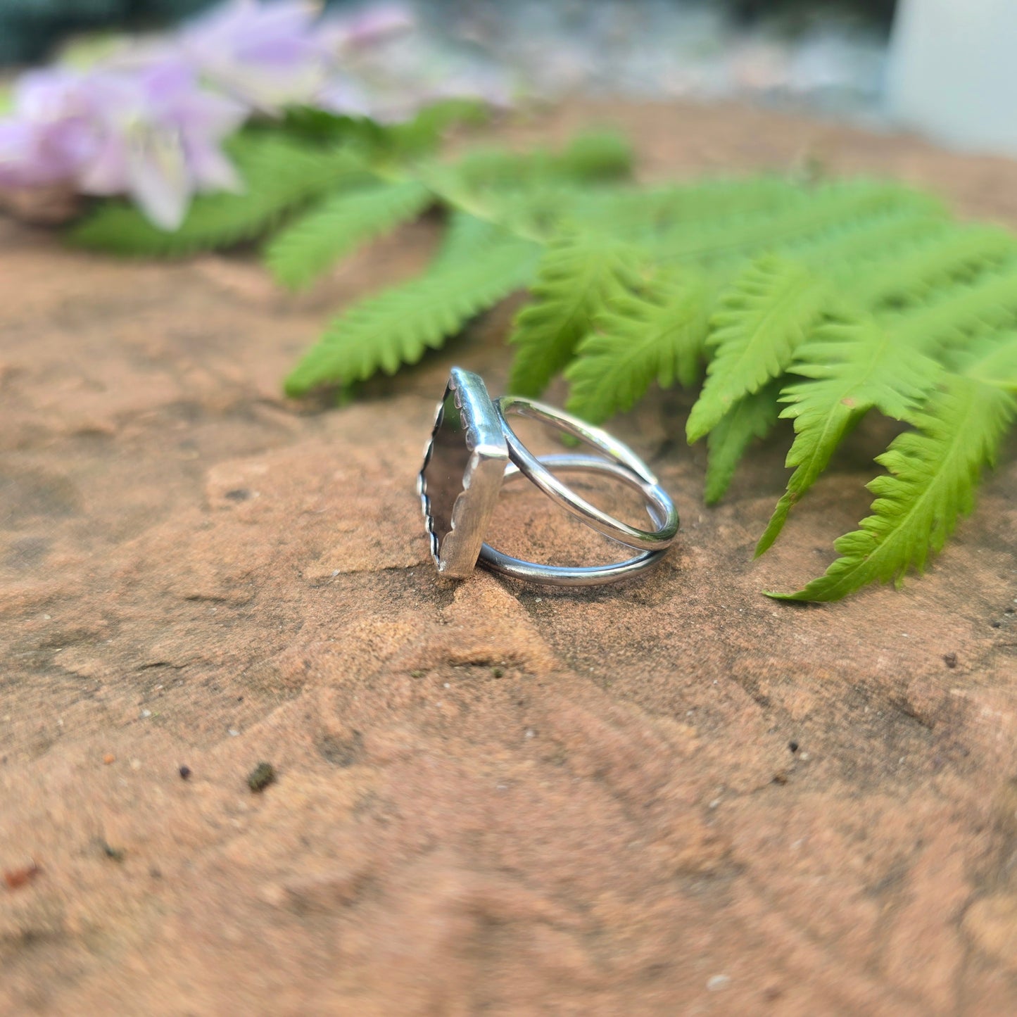 Rectangular Black Onyx Hand-Forged Sterling Silver Ring