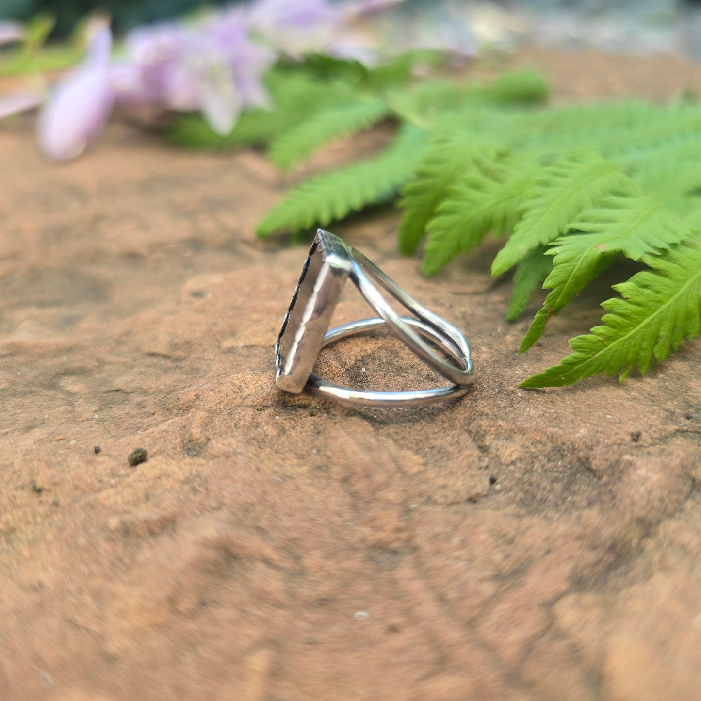 Rectangular Black Onyx Hand-Forged Sterling Silver Ring