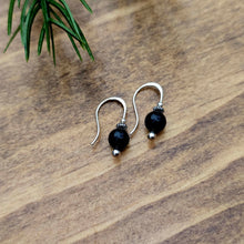 Load image into Gallery viewer, pair of black onyx threader earrings displayed on surface