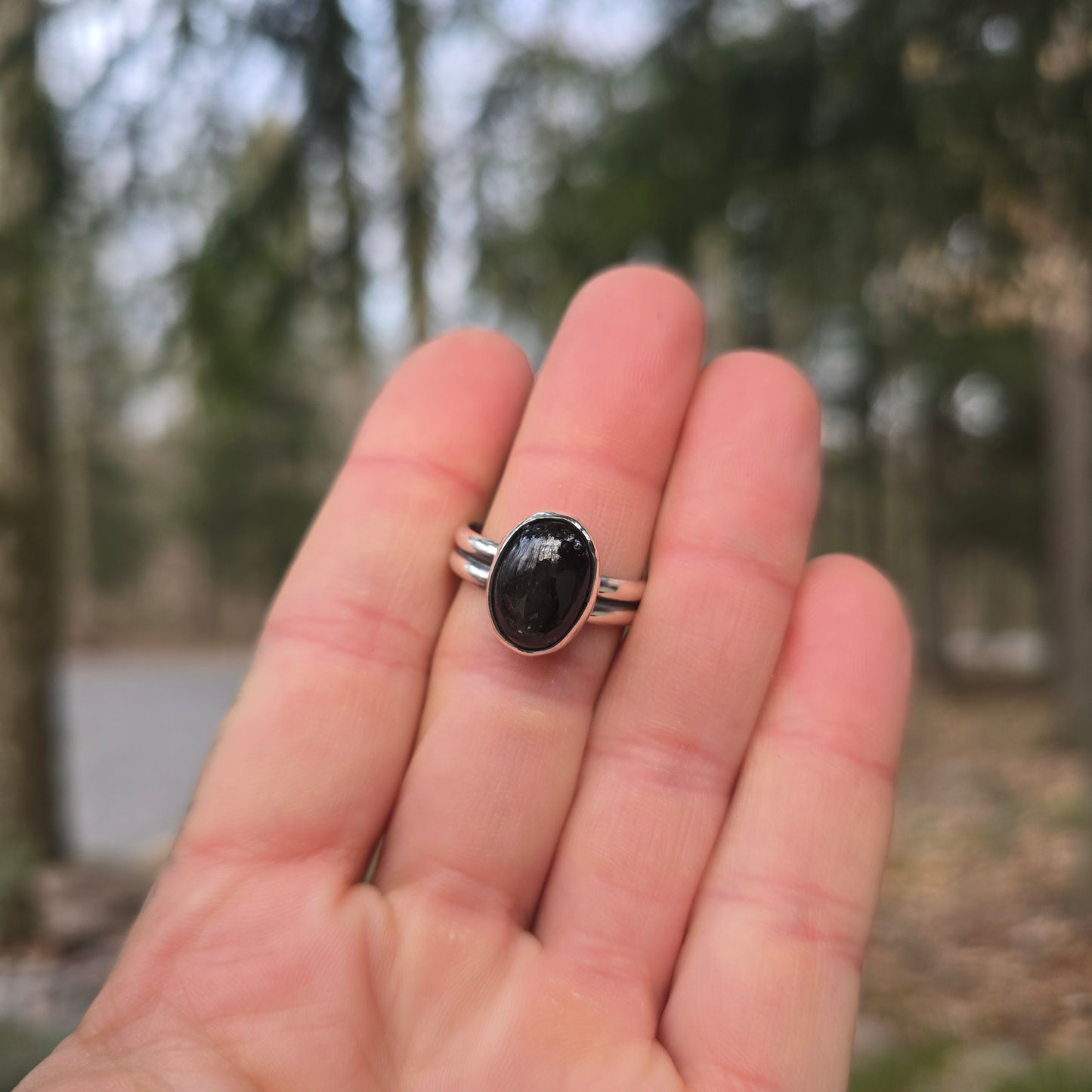 Black Star Diopside Hand-Forged Sterling Silver Ring