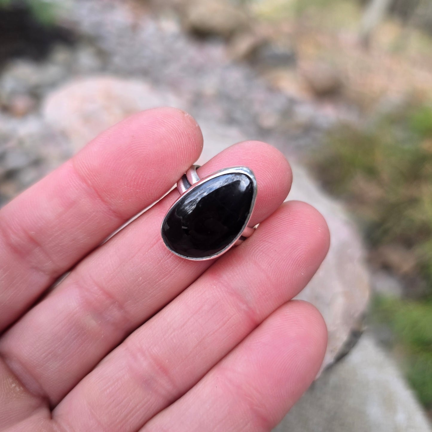 Black Tourmaline Hand-Forged Sterling Silver Ring #1