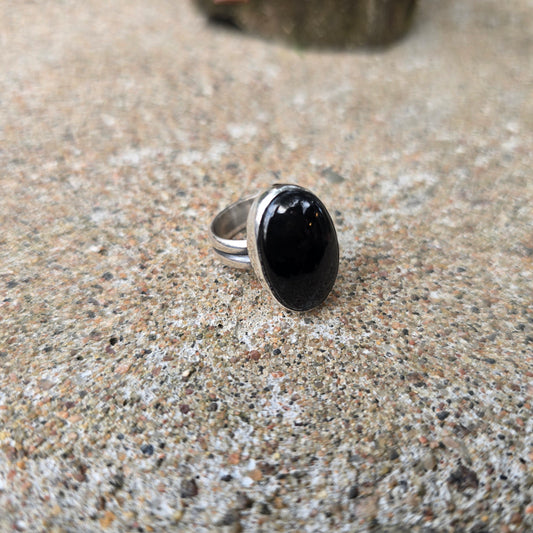Black Tourmaline Hand-Forged Sterling Silver Ring #5