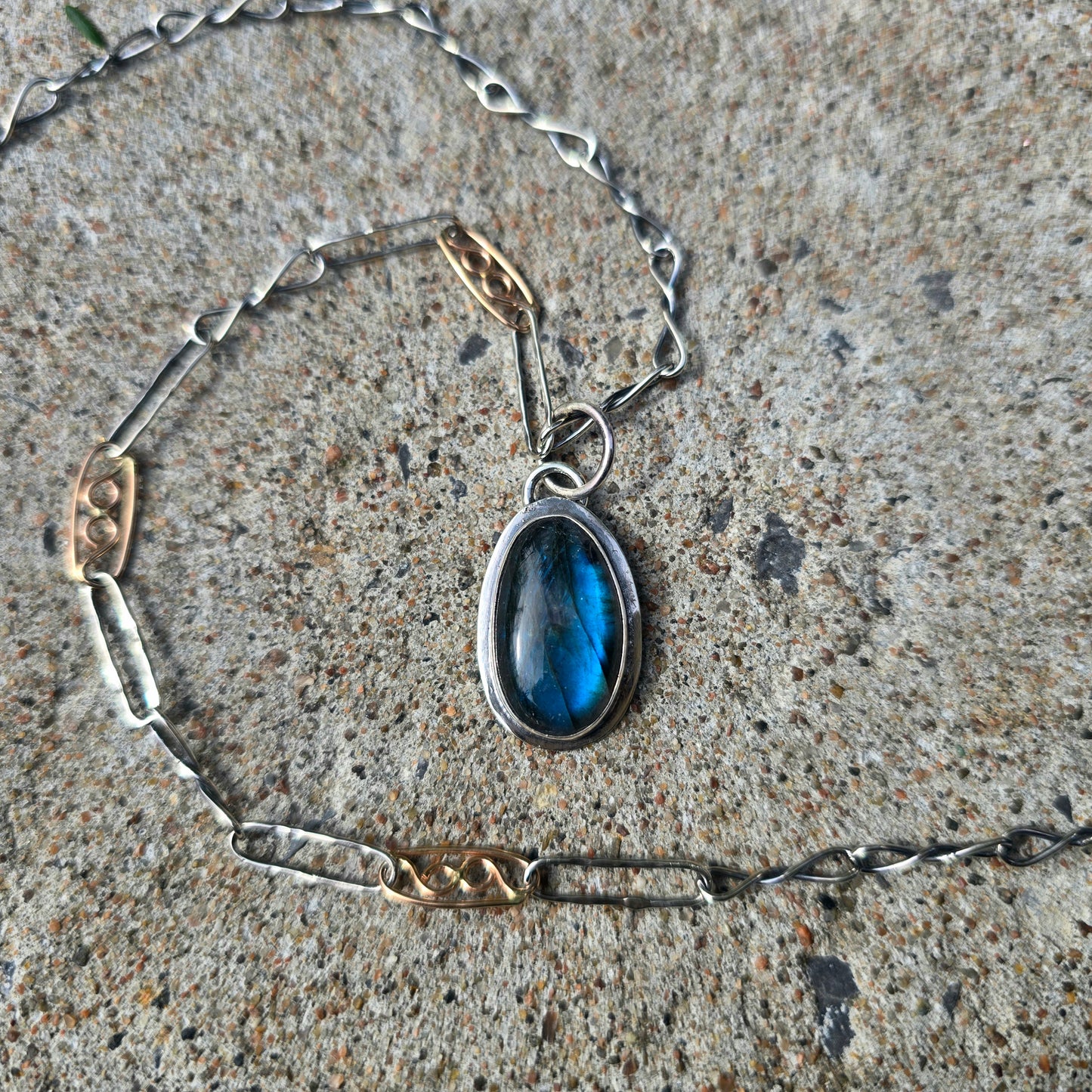 Blue Flash Labradorite Pendant in Hand-Forged Sterling Silver