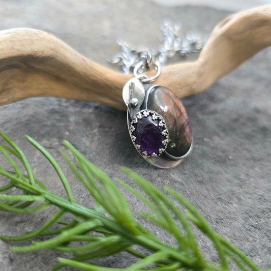Boulder Ridge Purple Labradorite & Amethyst Sterling Silver Pendant