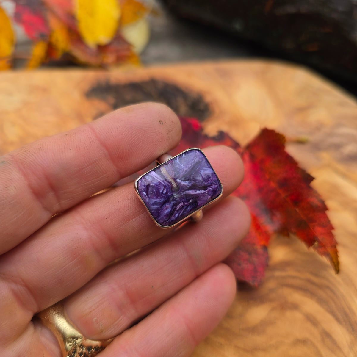 Heavy Minimalist Charoite Sterling Silver Ring