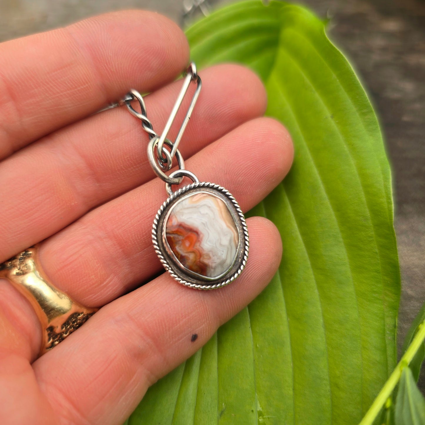 Crazy Lace Agate Twisted Rope Sterling Silver Pendant
