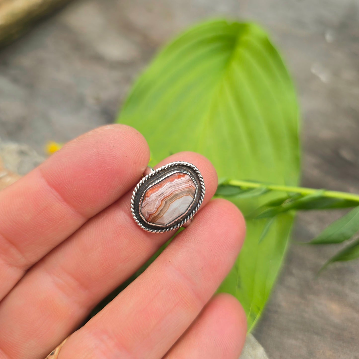White, Red & Brown Crazy Lace Agate Sterling Silver Ring | Size 6
