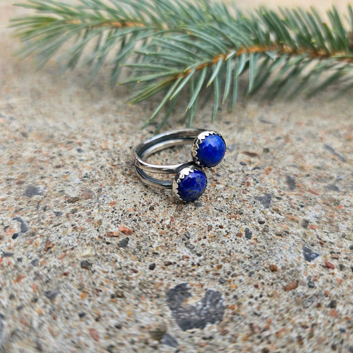 Offset Double Lapis Hand-Forged Sterling Silver Ring