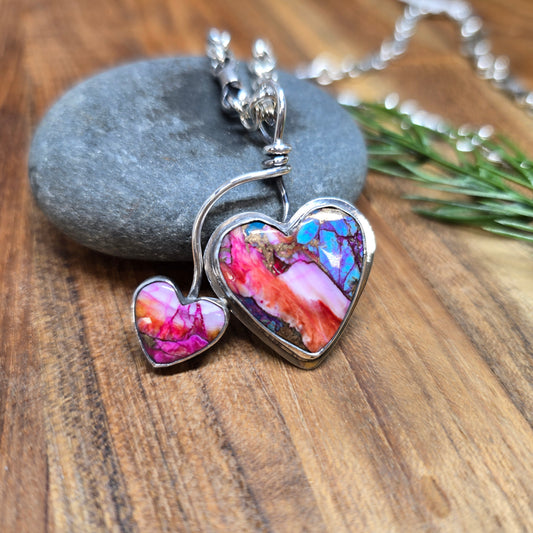 double Mohave turquoise heart pendant in sterling silver