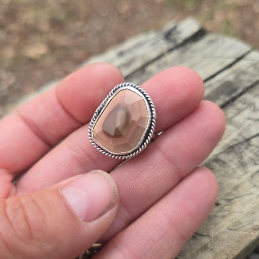 Dusty Pink Imperial Jasper Statement Ring in Hand-Forged Sterling Silver