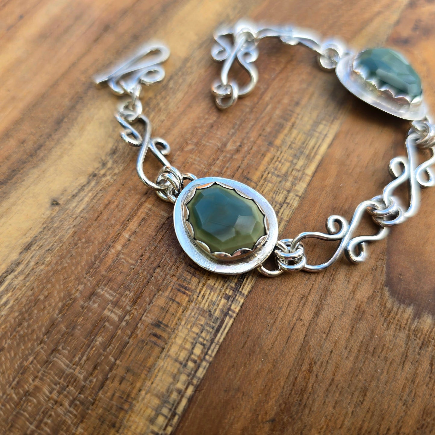 Imperial Jasper Sterling Silver Chain Link Bracelet