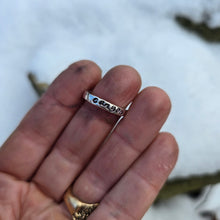Load image into Gallery viewer, rainbow dichroic glass ring with custom name band worn on hand