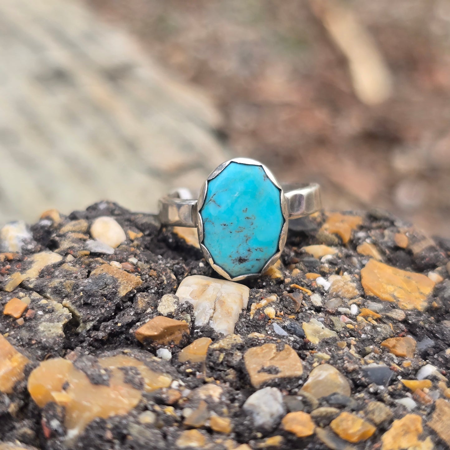 Turquoise Ring in Hand-Forged Sterling Silver – Size 8.5