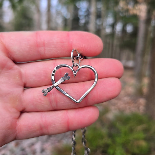 Cross in a Heart Hand-Forged Sterling Silver Pendant