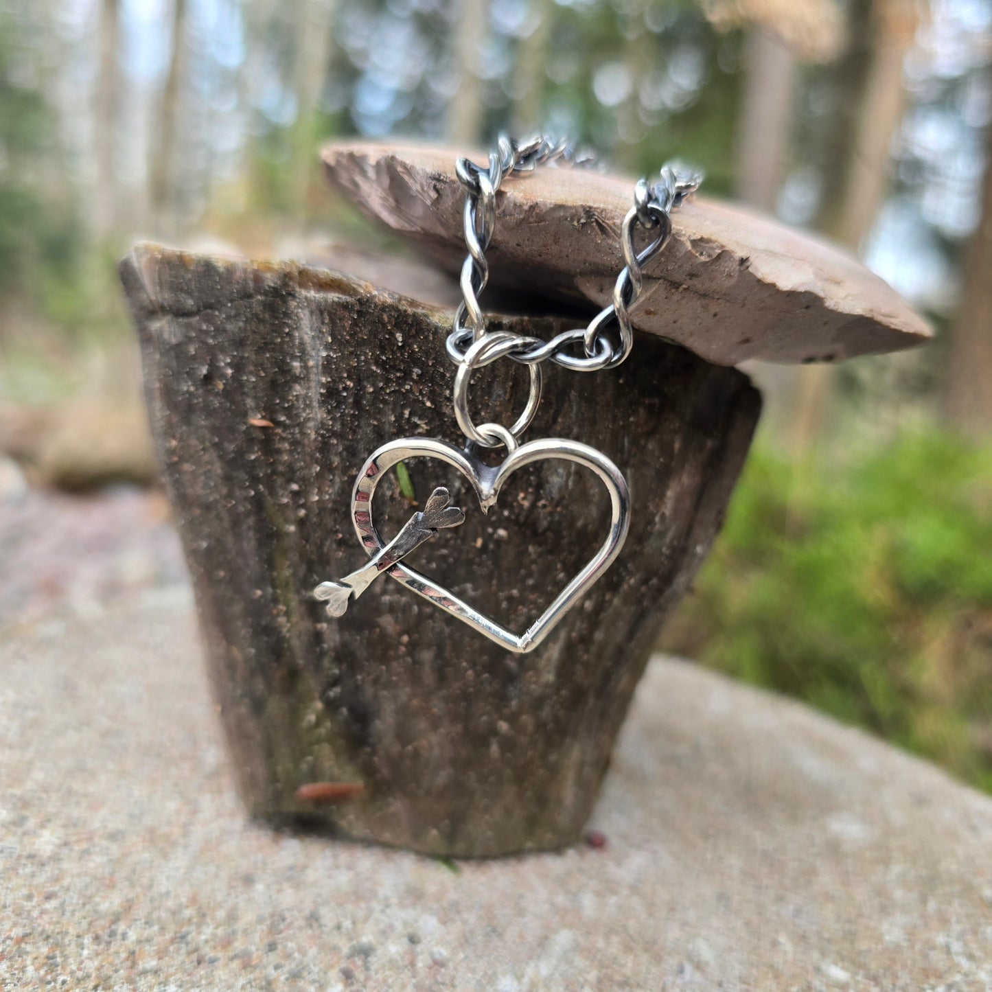 Cross in a Heart Hand-Forged Sterling Silver Pendant