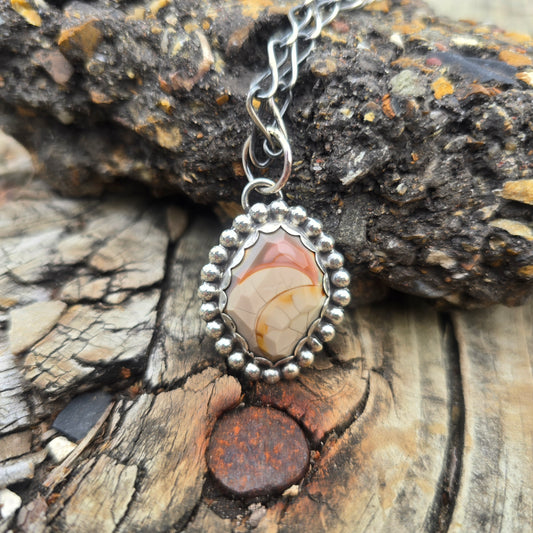 Imperial Jasper Pendant with Beaded Border in Sterling Silver