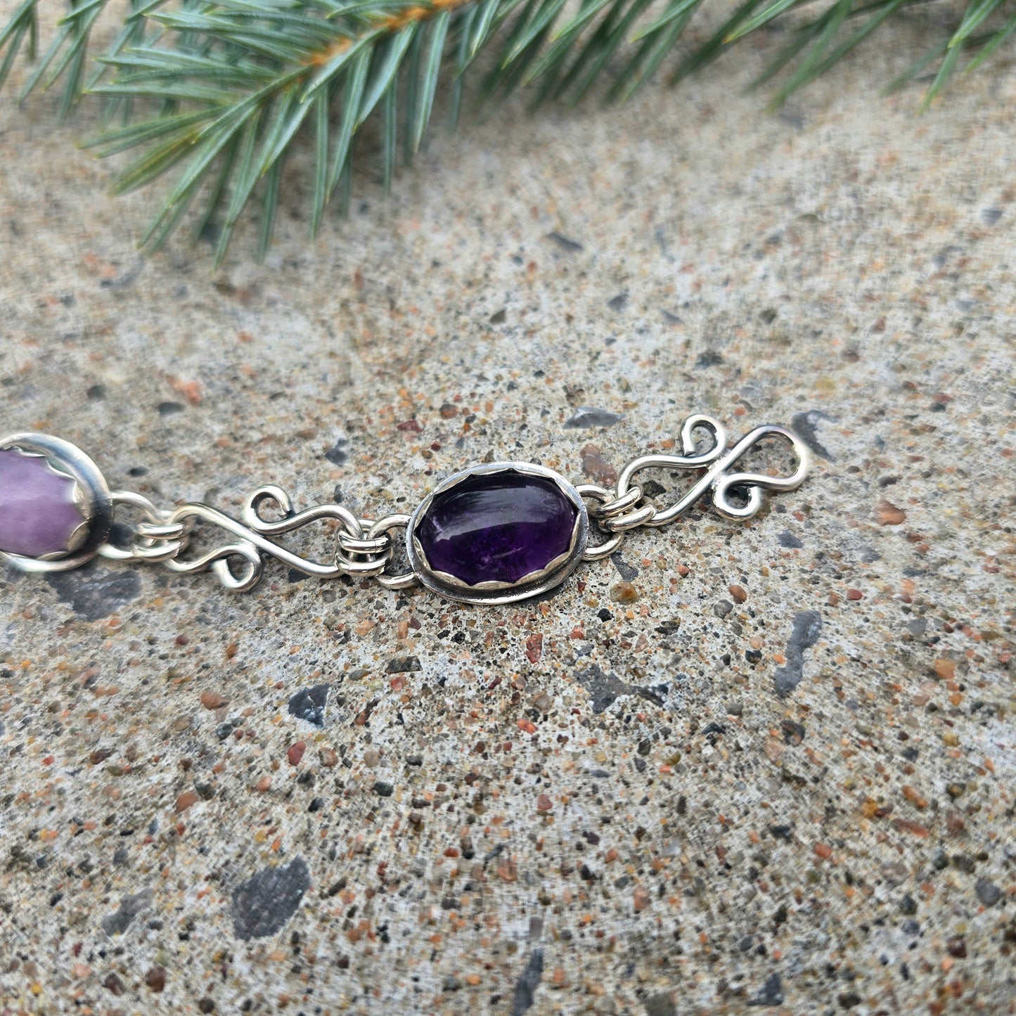 Amethyst, Turquoise & Kunzite Chain Link Bracelet — One-of-a-Kind Bench-Forged Sterling Silver