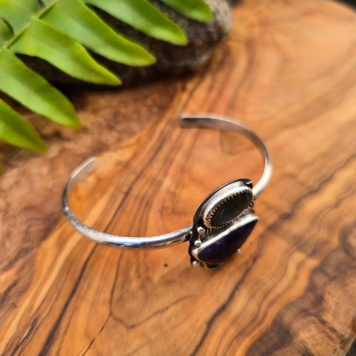 Labradorite and Purple Tiffany Jasper Cuff Bracelet