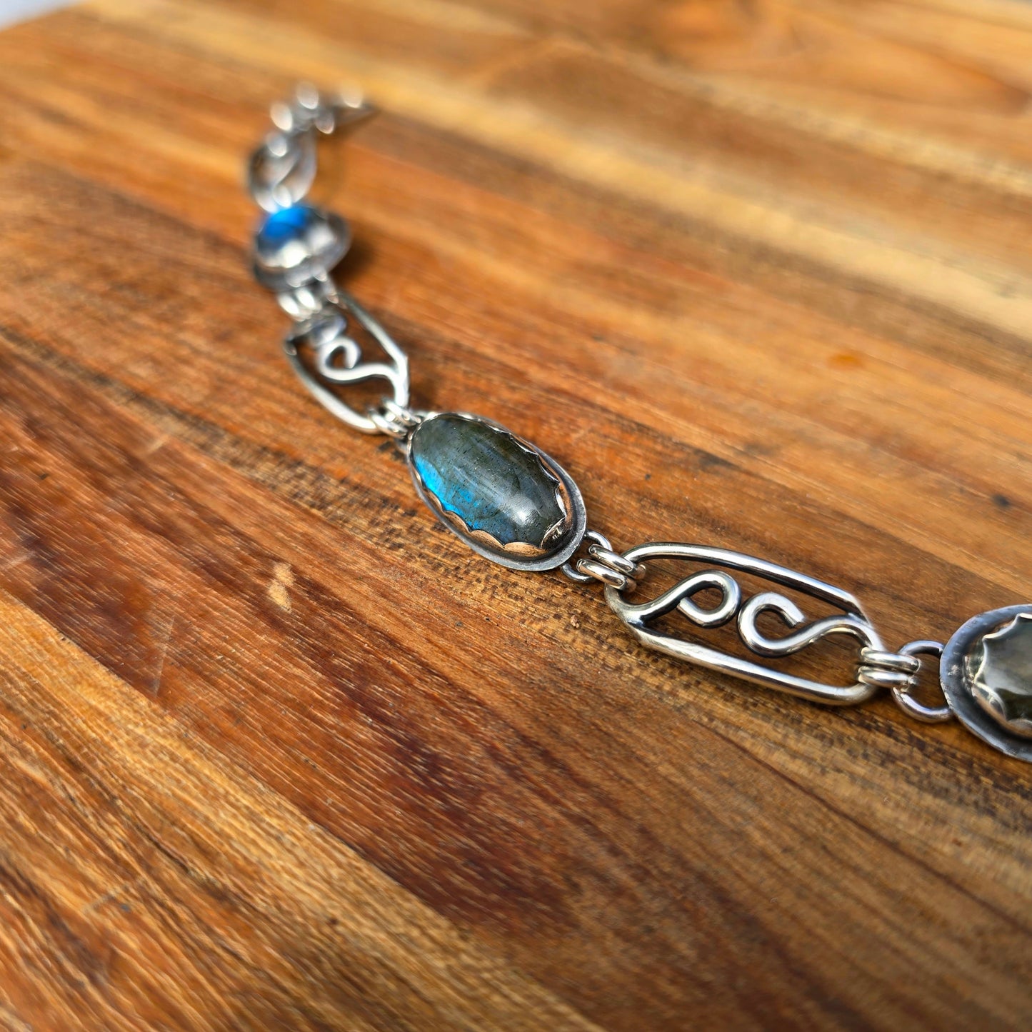 Blue Flash Labradorite Chain Link Bracelet — One-of-a-Kind Bench-Forged Sterling Silver