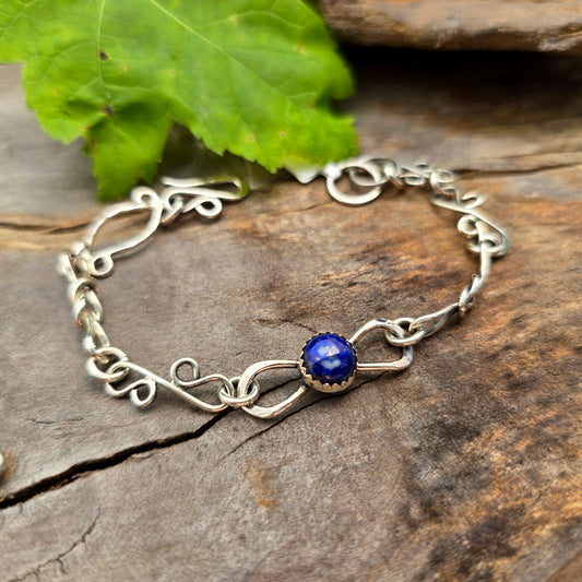 Lapis Lazuli Love Knot Hand-Forged Sterling Silver Bracelet