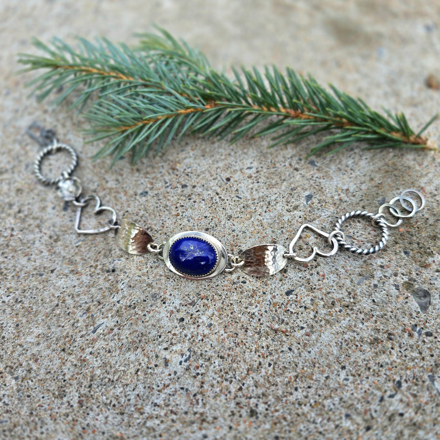 Lapis Lazuli Journey Bracelet in Hand-Forged Sterling Silver