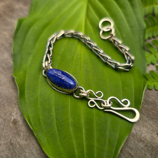 Lapis Loop in Loop Hand-Forged Sterling Silver Bracelet