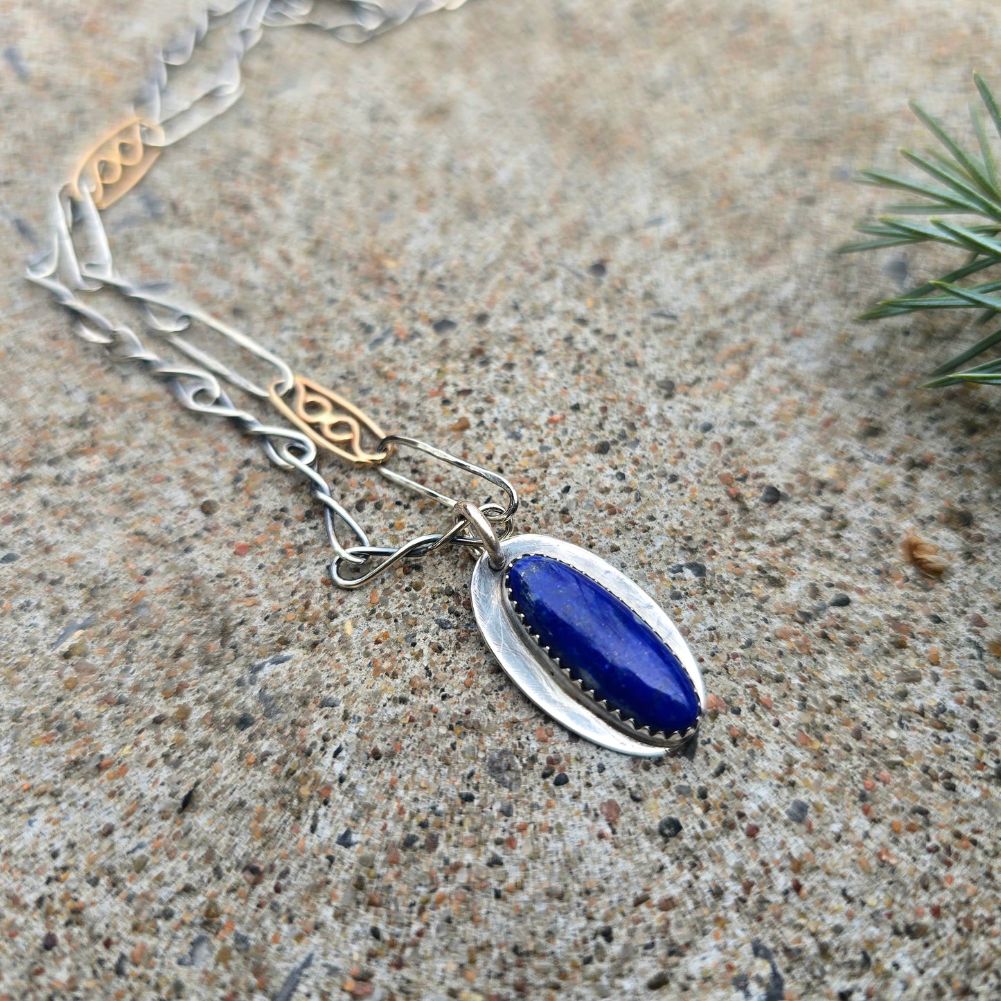 Lapis Lazuli Hand-Forged Sterling Silver Pendant