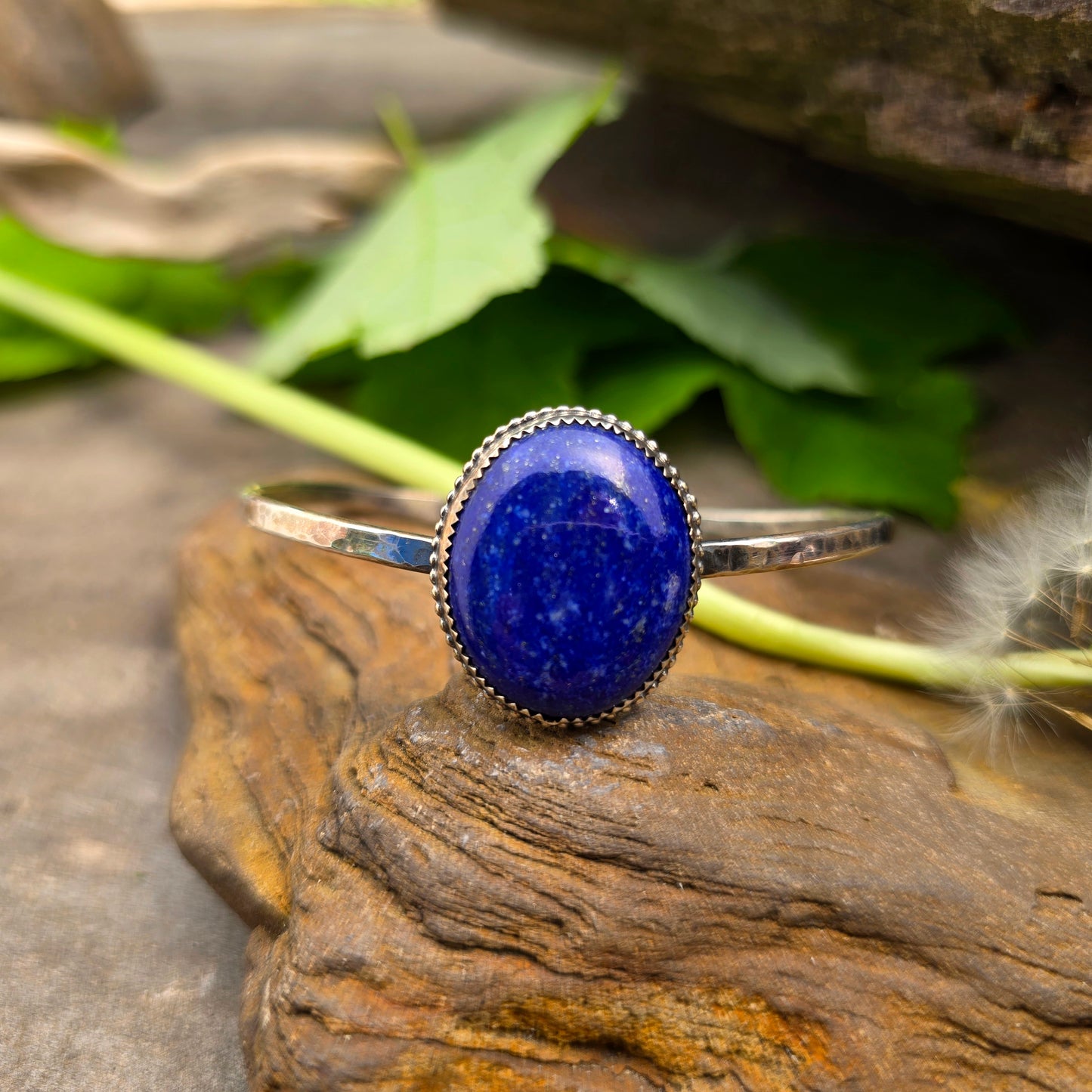 Lapis Lazuli Simple Hand-Forged Sterling Silver Cuff